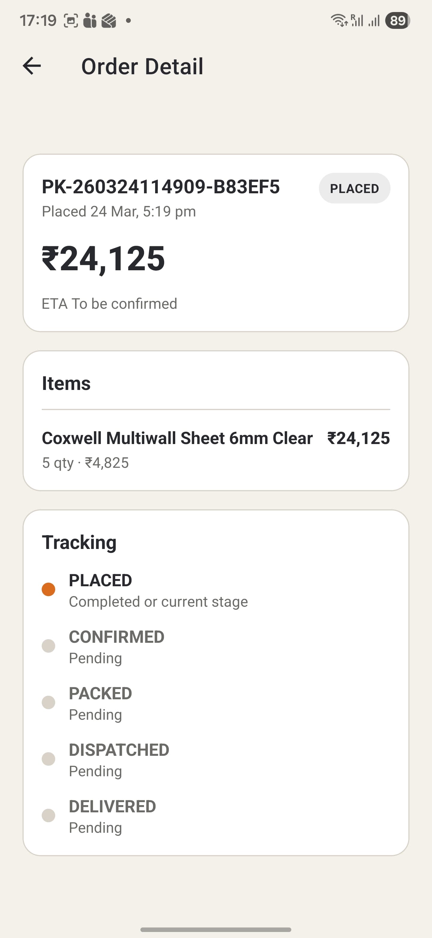 Polykart order tracking screen